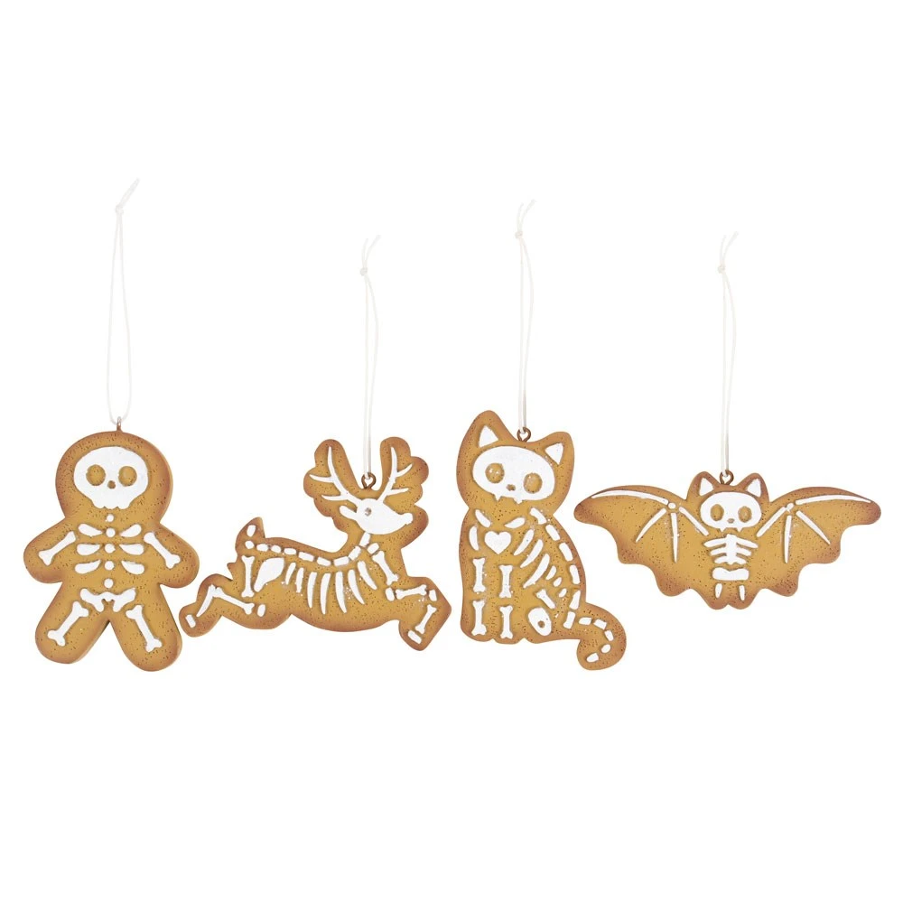 Creepy Skeleton Cookie Ornaments - Set Van 4 3 Creepy Skeleton Cookie Ornaments - Set Van 4