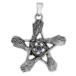 Hanger - Amethyst Pentagram Broom - 925 Silver